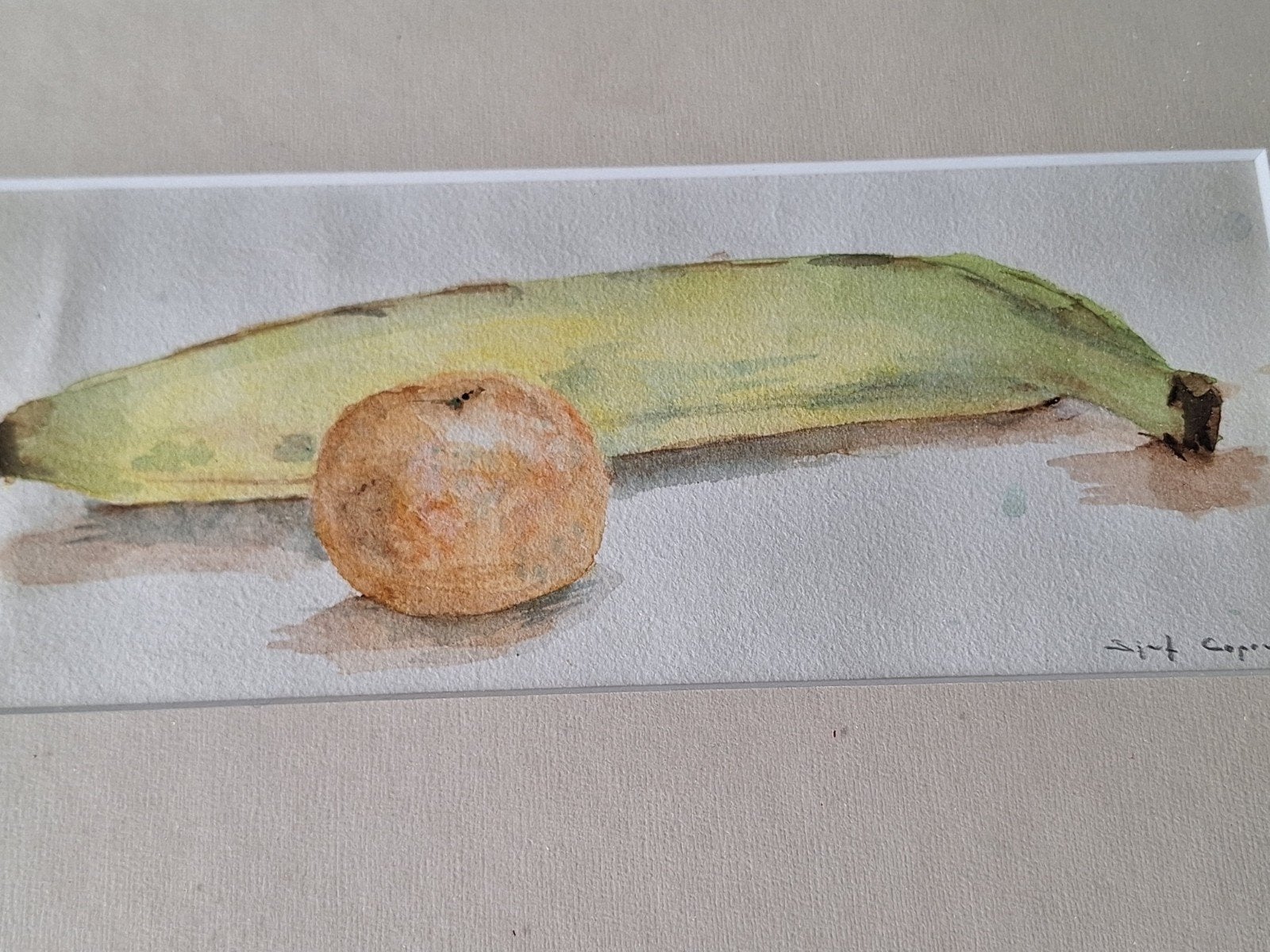 Ingelijste aquarel: Banaan en Sinaasappel - Gesigneerd, Antiek en Kunst, Ophalen of Verzenden