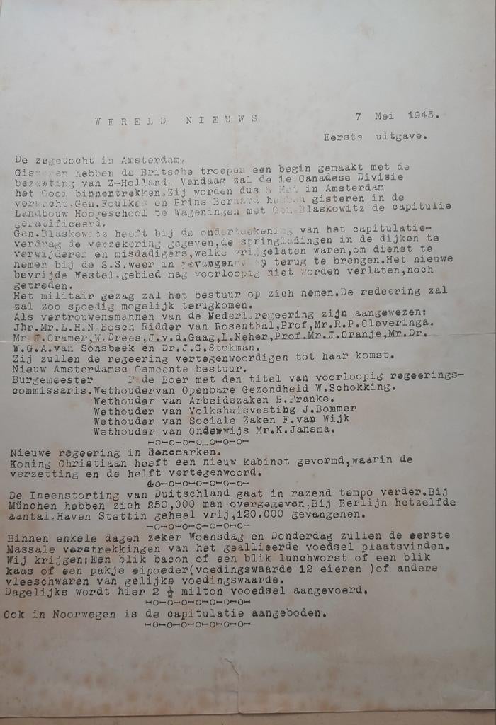 Originele krantenartikelen en manifest mei 1945, Boeken, Tijdschriften en Kranten, Ophalen of Verzenden, Gelezen, Krant