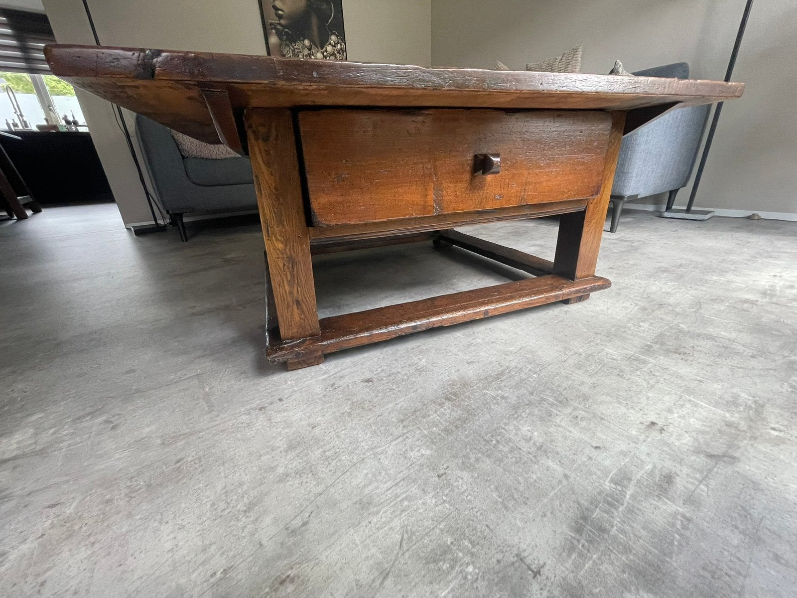 Antieke Spaanse betaaltafel/salontafel/tafel, Ophalen, Zo goed als nieuw, Rechthoekig, 50 tot 100 cm