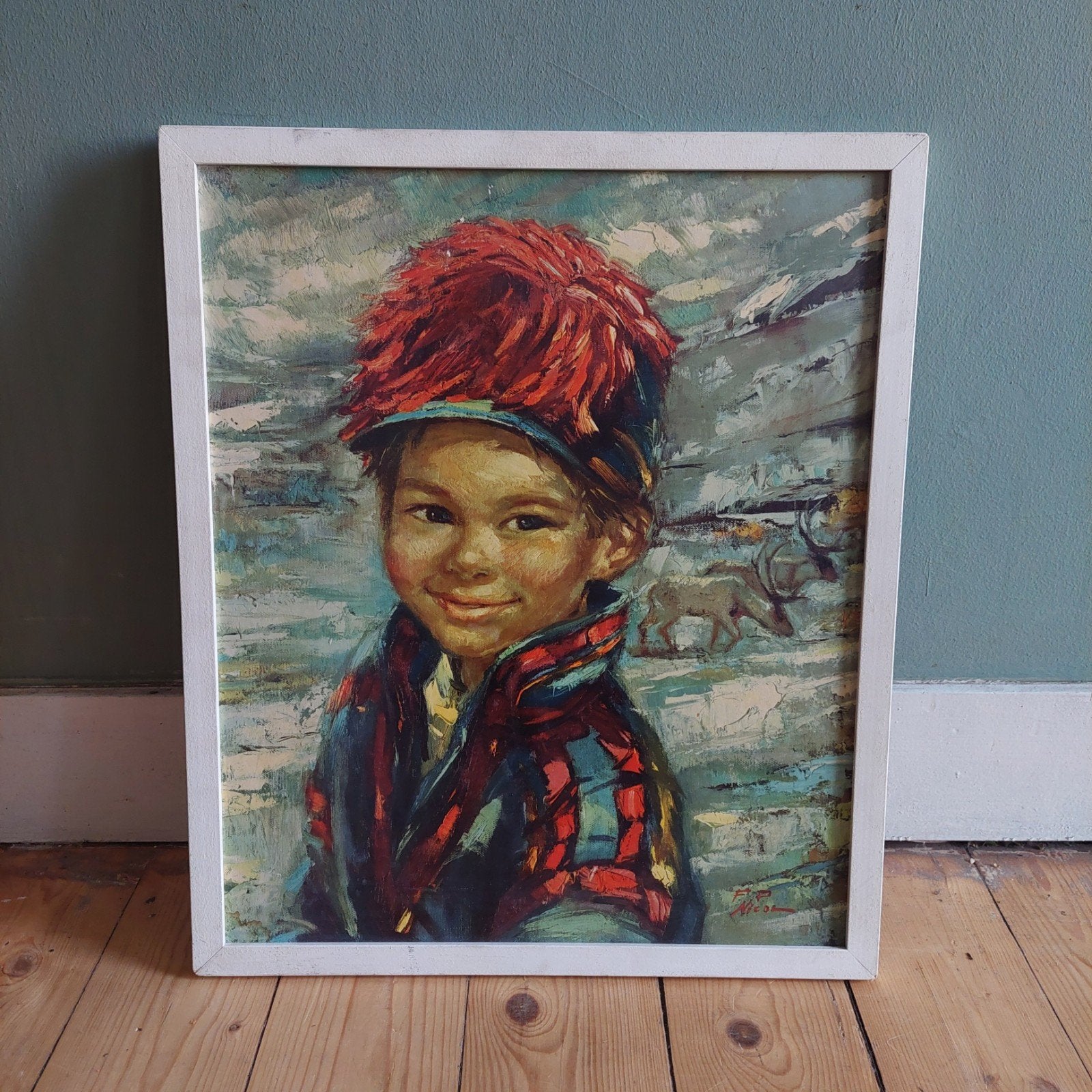 Lucky Vintage prent van F.P. Nicol - Jongen uit Lapland, Verzamelen, Ophalen, Voor 1940, Gebruikt