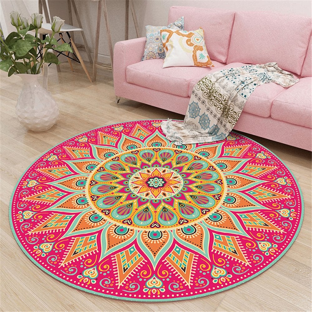 Roze Mandala Rond Vloerkleed / Tapijt Mat Boeddhisme Yoga, Verzenden, Rond, Nieuw, Roze