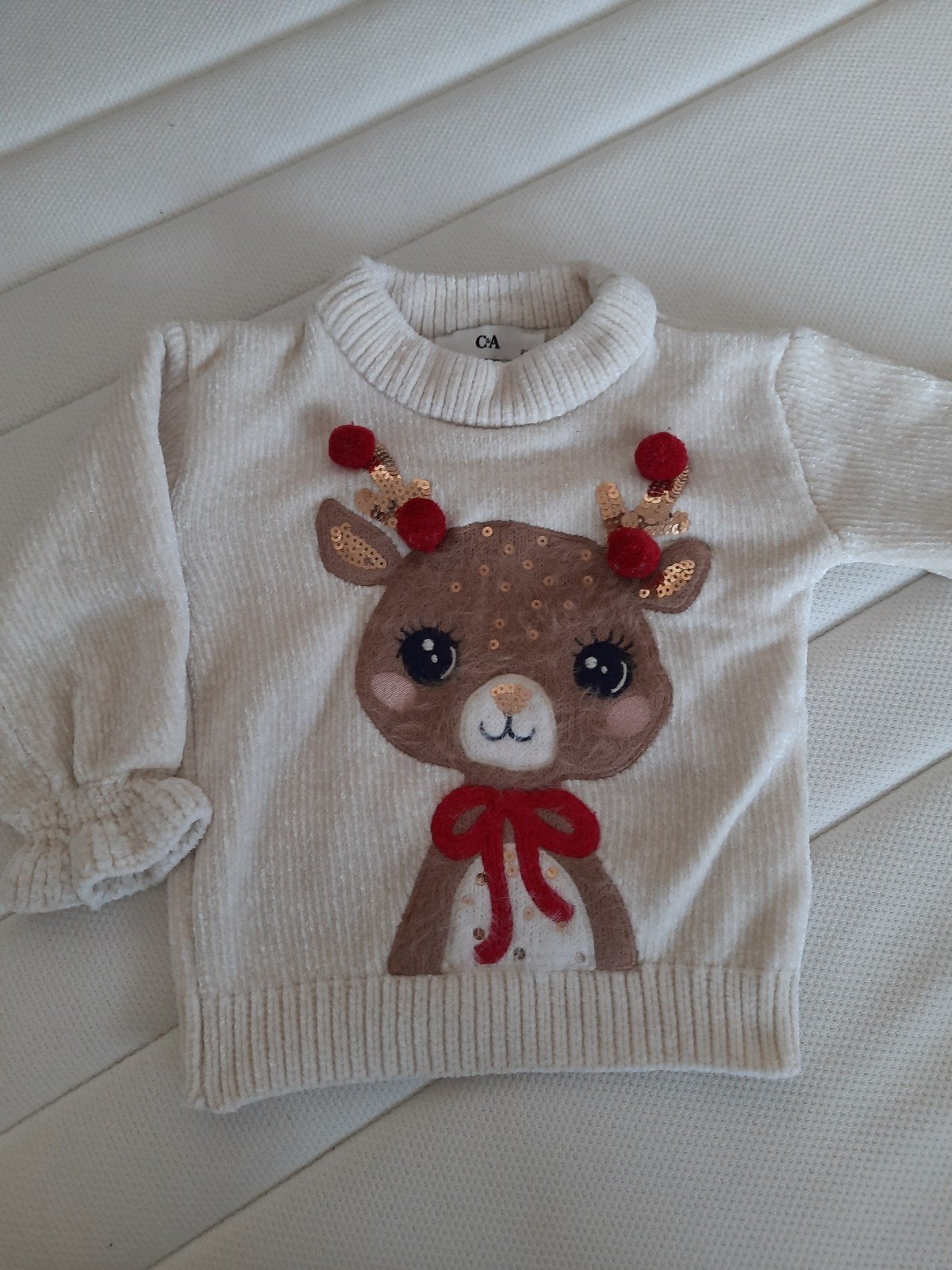 Kersttrui C&A maat 92 wit met schattig rendier, C&A, Meisje, Trui of Vest, Ophalen of Verzenden