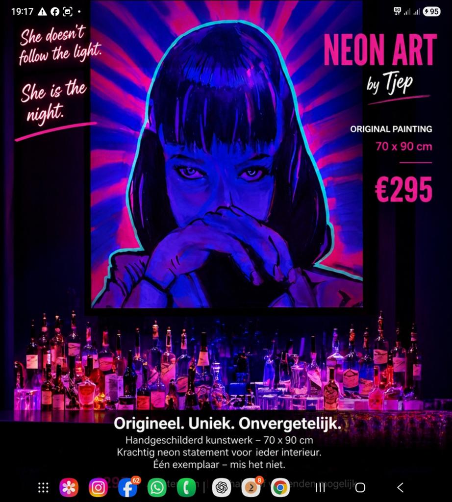 Pulp Fiction vibes. 
Uniek handgeschilderd schilderij –, Ophalen of Verzenden, Nieuw, Schilderij, 75 cm of meer