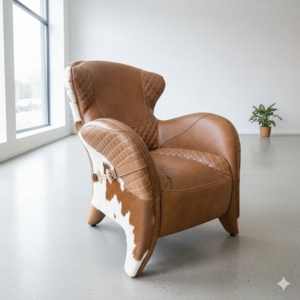 27467 Designer Fauteuil Rundleder Koeienhuid, Ophalen, Nieuw, 50 tot 75 cm, Leer