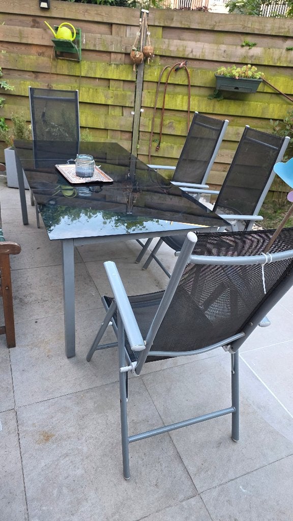 Tuintafel - Casaria Tuinset Bern + 8 stoelen, Tuin en Terras, Tuintafels, Ophalen, Gebruikt, Rechthoekig, Aluminium
