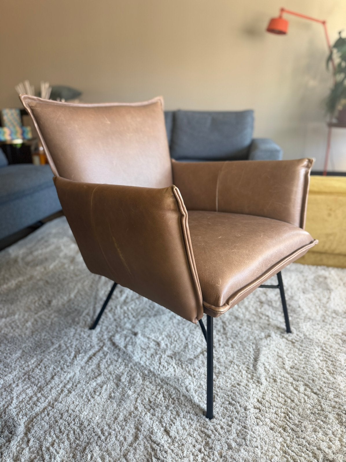 Jess Design fauteuil – echt leer – cognac, 75 tot 100 cm, Ophalen of Verzenden, Zo goed als nieuw, Metaal