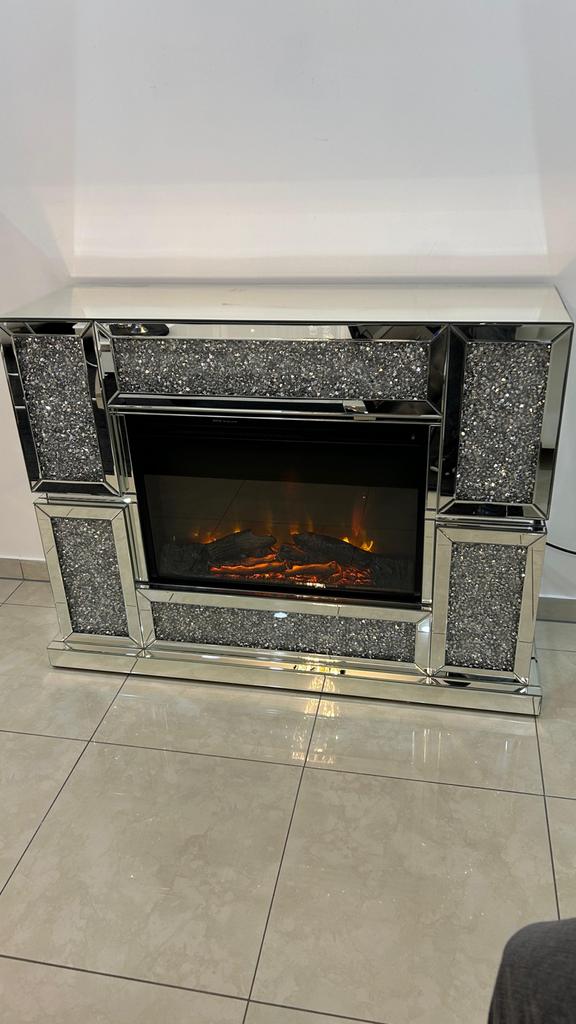 Moderne elektrische openhaard met spiegel en glitter, Huis en Inrichting, Ophalen of Verzenden, Zo goed als nieuw, Vrijstaande haard