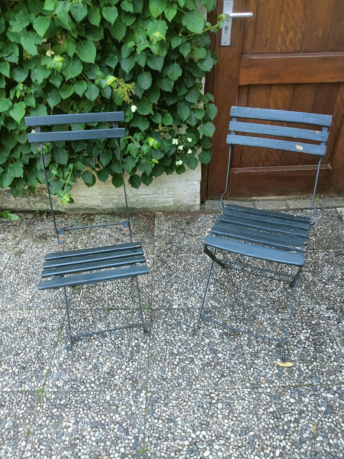 Franse bistro stoeltjes. Vintage., Ophalen, Gebruikt, Metaal, Inklapbaar