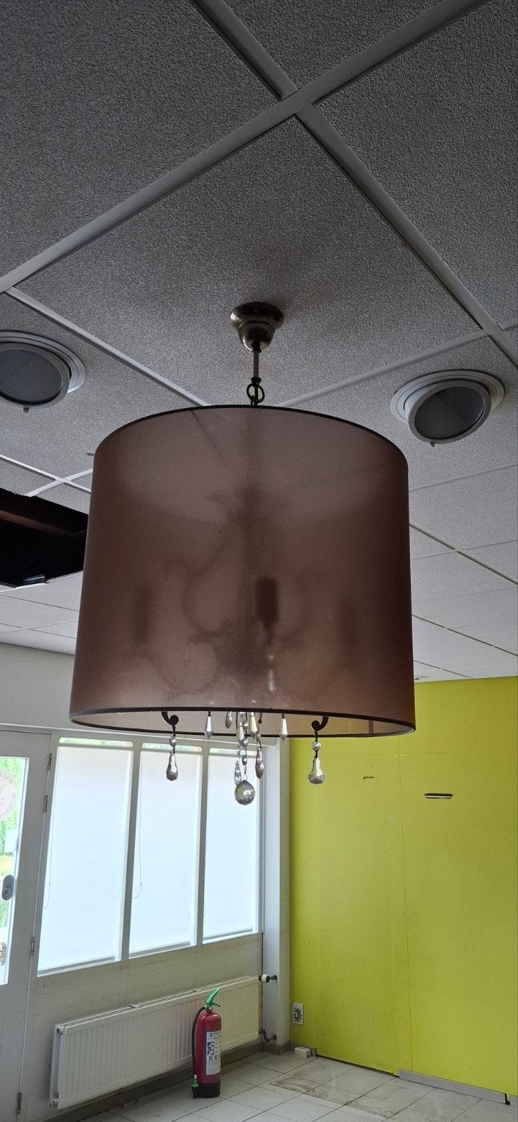 Moderne Kroonluchter met  Organza Kap en Kristallen Pegels, Ophalen, Gebruikt, E14 (klein), Glas