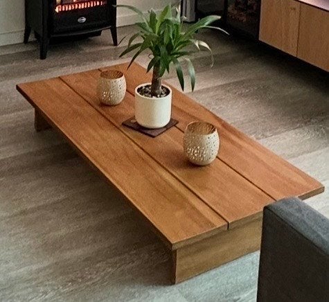 Teak salontafel laag, Ophalen, 100 tot 150 cm, 50 tot 100 cm, Zo goed als nieuw