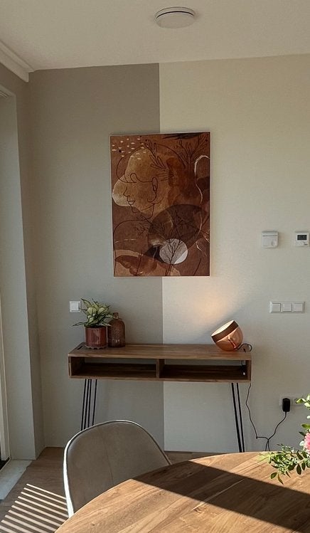 Sidetable acaciahout met metalen poten, Ophalen, 100 tot 150 cm, Zo goed als nieuw, Overige houtsoorten