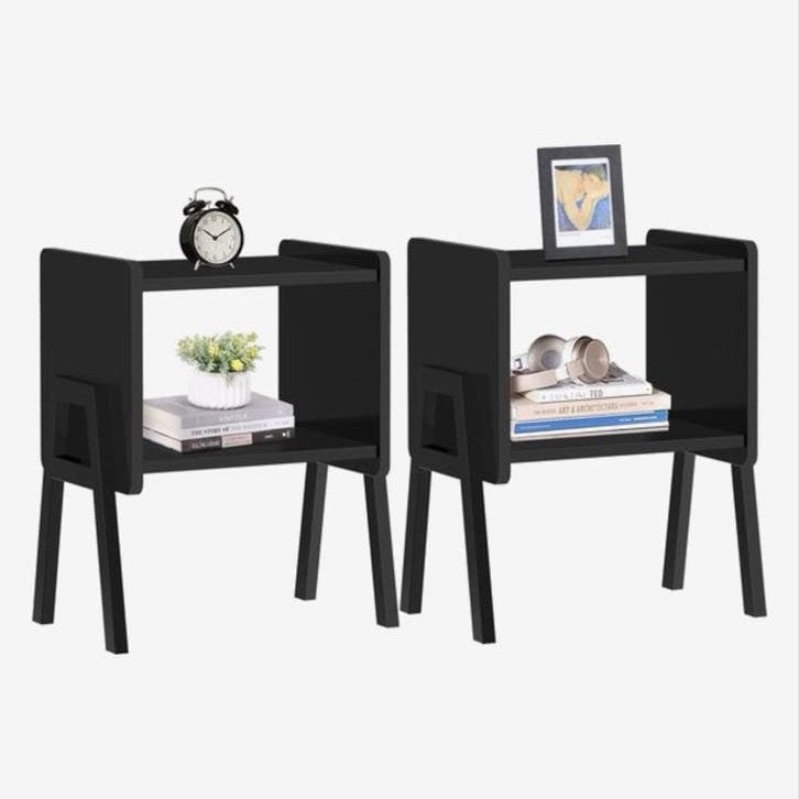Set van 2 zwarte nachtkastjes met opbergruimte, 45 tot 60 cm, Minder dan 55 cm, Gebruikt, Ophalen of Verzenden