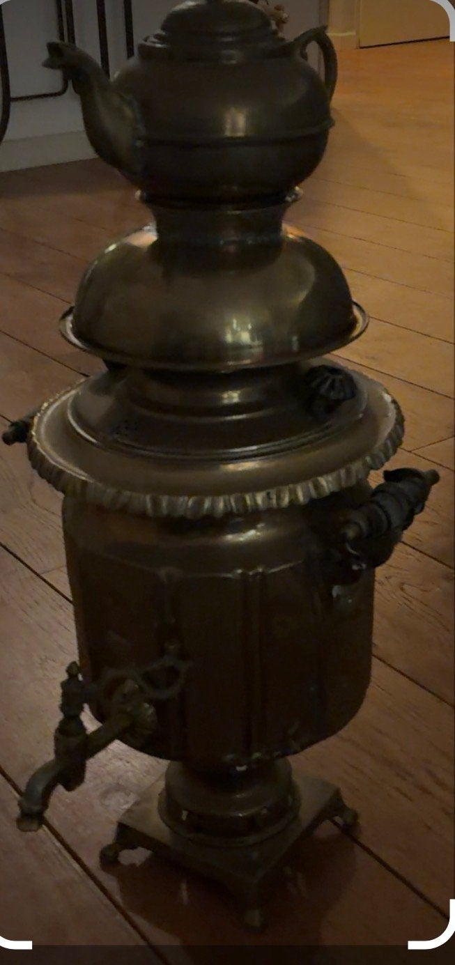 Antieke koperen Samovar met theepot, Antiek en Kunst, Ophalen