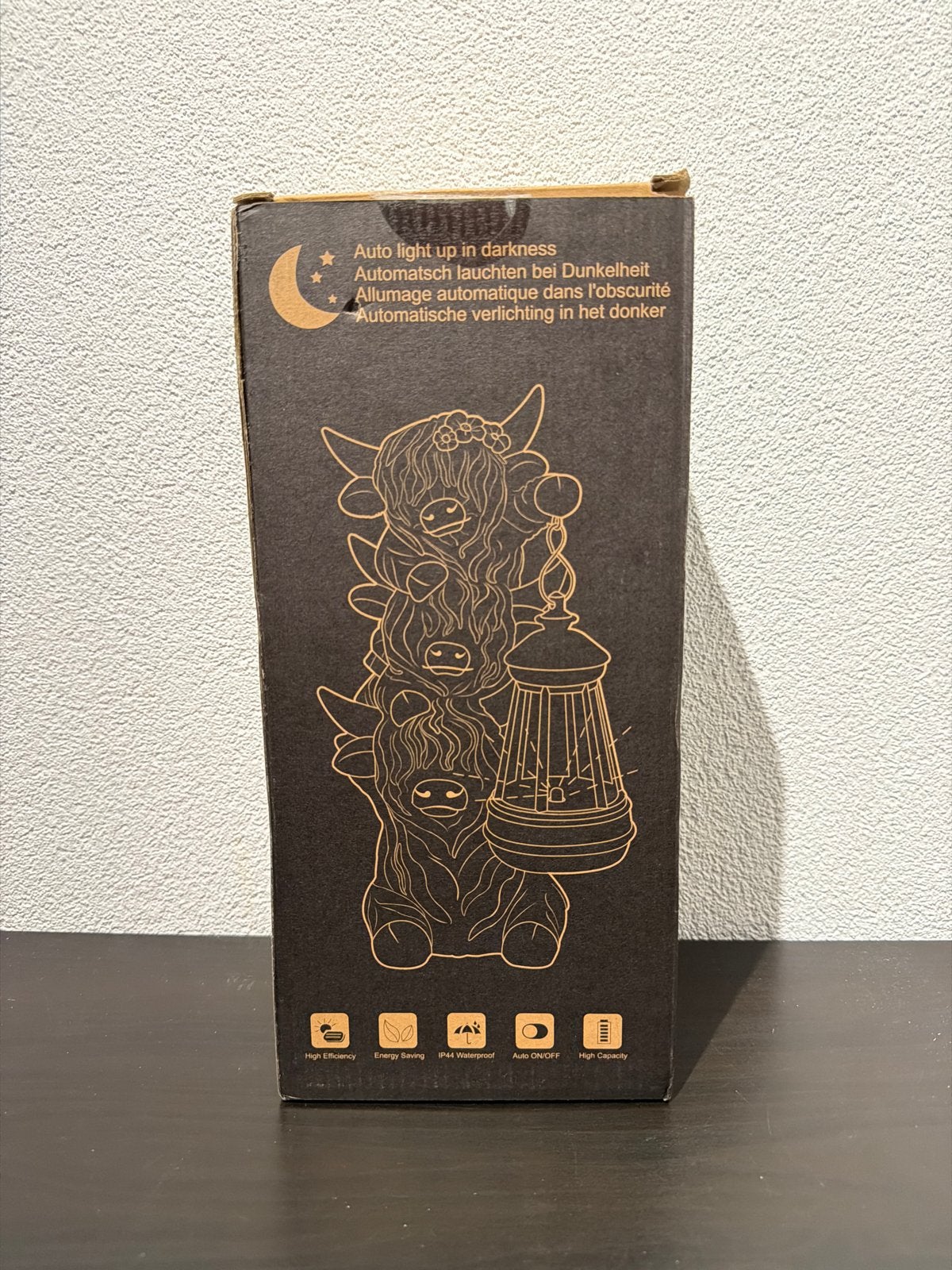 Hooglander Koe Solar Lantaarn Ornament - Tuinverlichting, Zonne-energie, Kunststof, Minder dan 50 watt, Overige typen