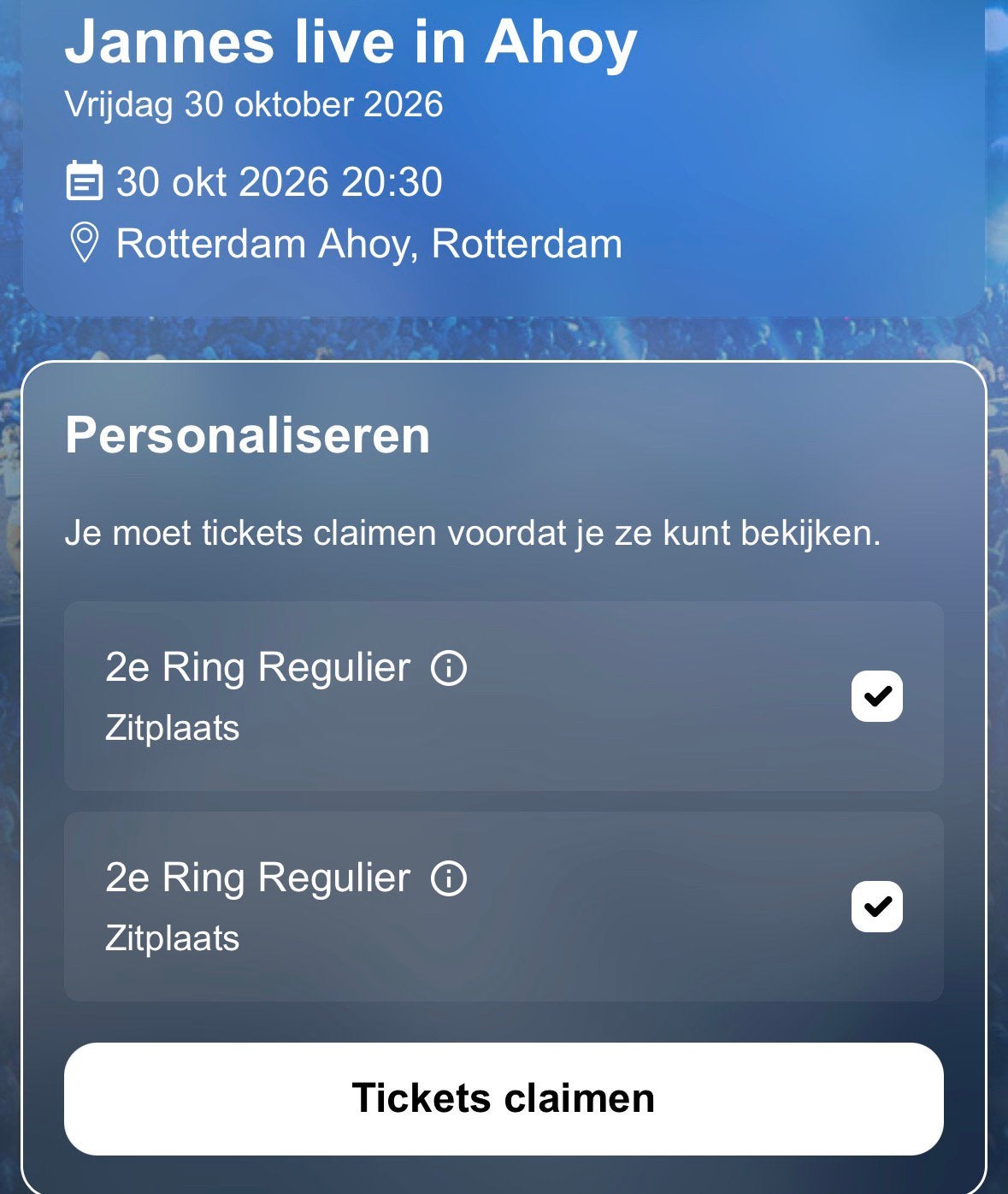 Jannes concert, Twee personen, Oktober, Overige typen