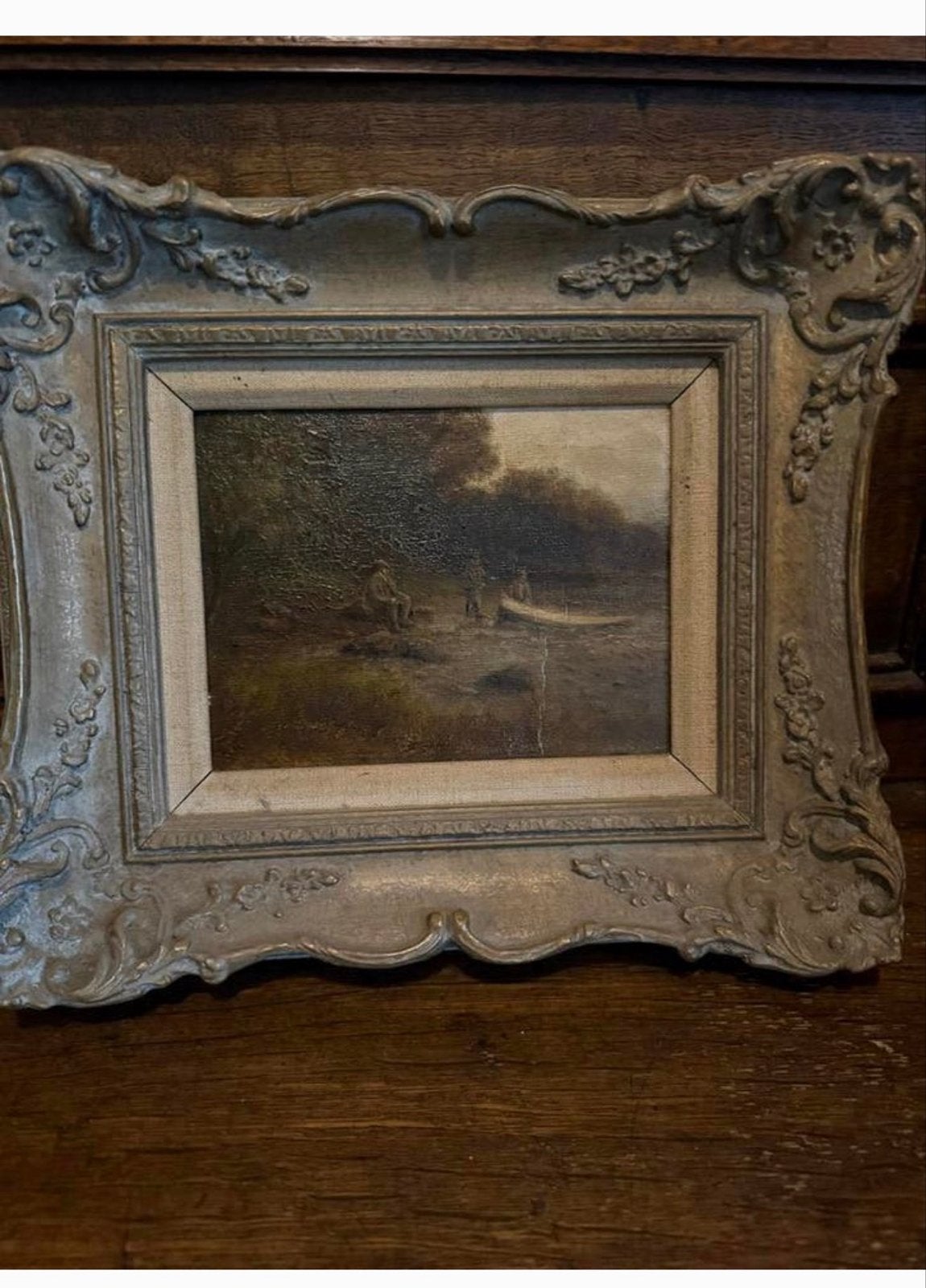 Sfeervol Landschap met Figuren door Nico Bruijnesteijn, Ophalen, Paneel, Nederlandse school, Gesigneerd