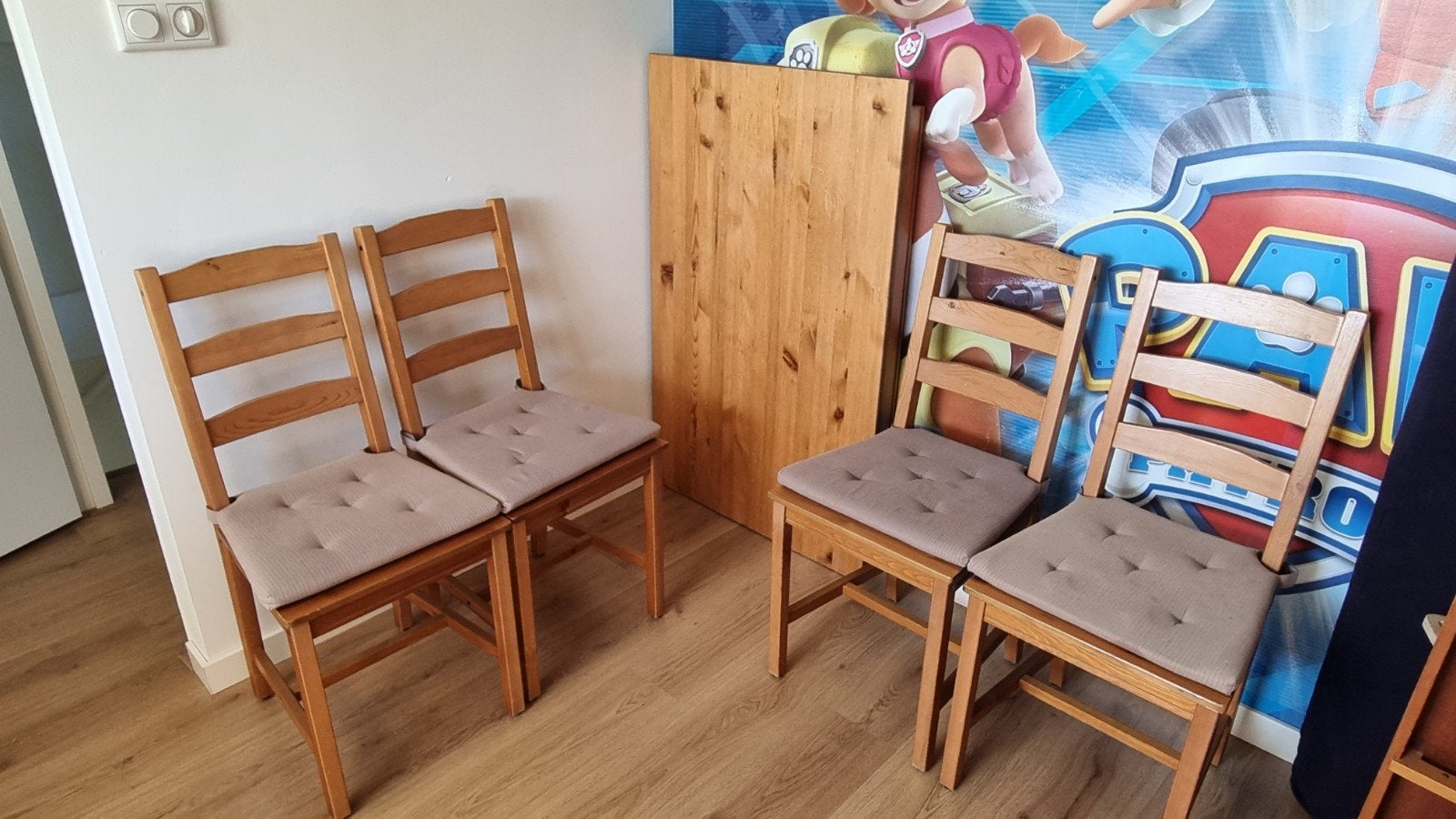 Eetkamerset, eettafel / keukentafel en 4 stoelen, Ophalen, Gebruikt, 100 tot 150 cm, 50 tot 100 cm