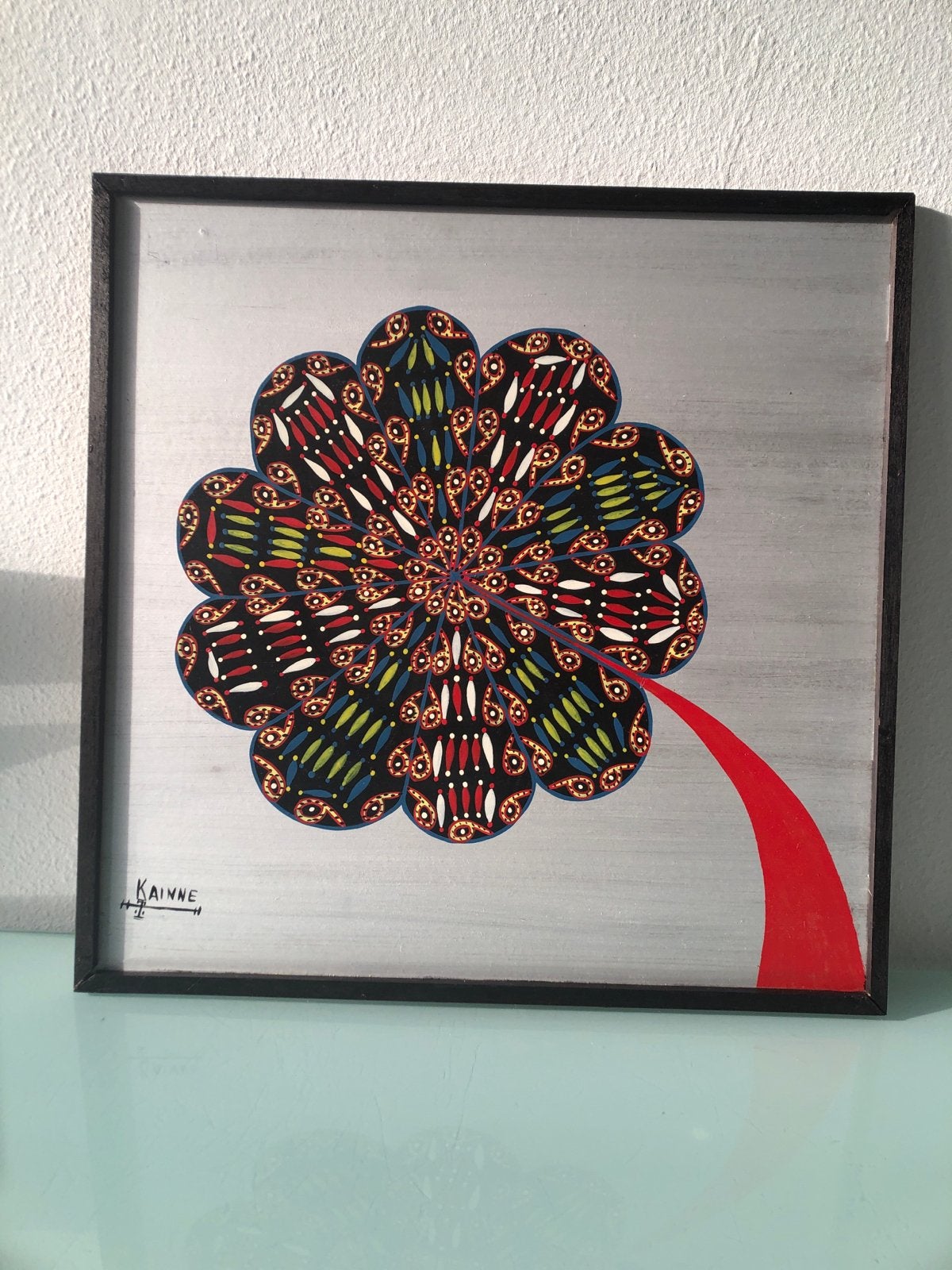 Keniaans Schilderij 'Bloem' van Kaine - 70x70 cm, Antiek en Kunst, Ophalen of Verzenden, Handgeschilderd, Bloemen
