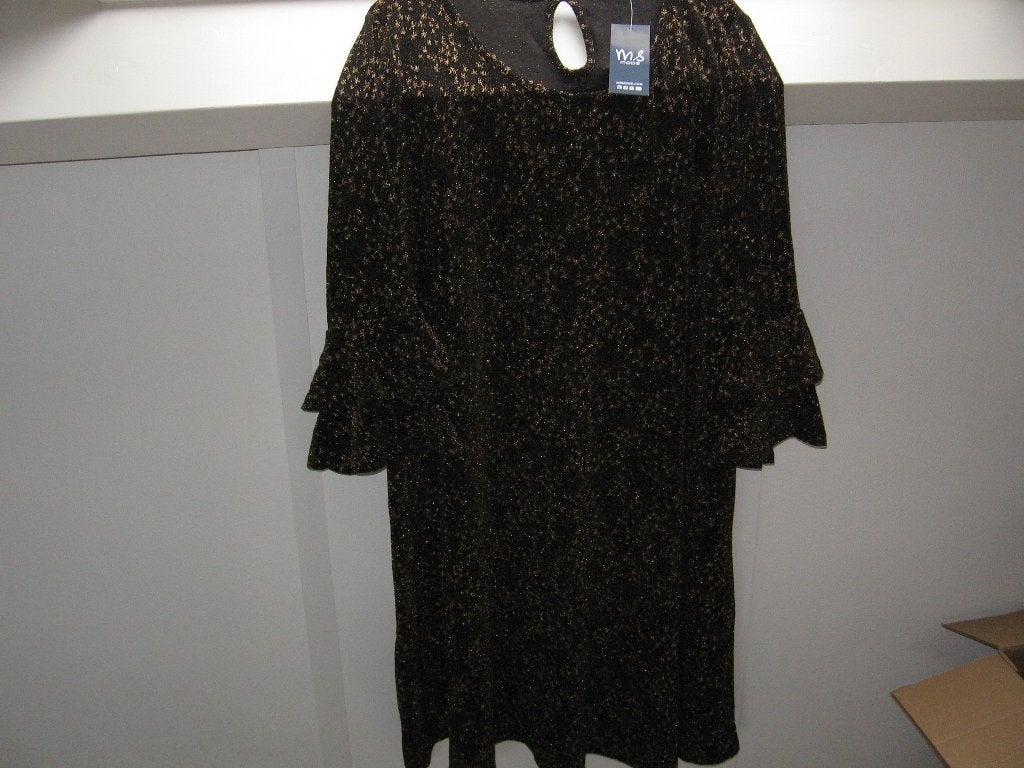 Leuke feestjurk m glitters 3 XL maat 58 nw €15.- + kaartjes, Ophalen of Verzenden, Nieuw, Bruin, Jurk