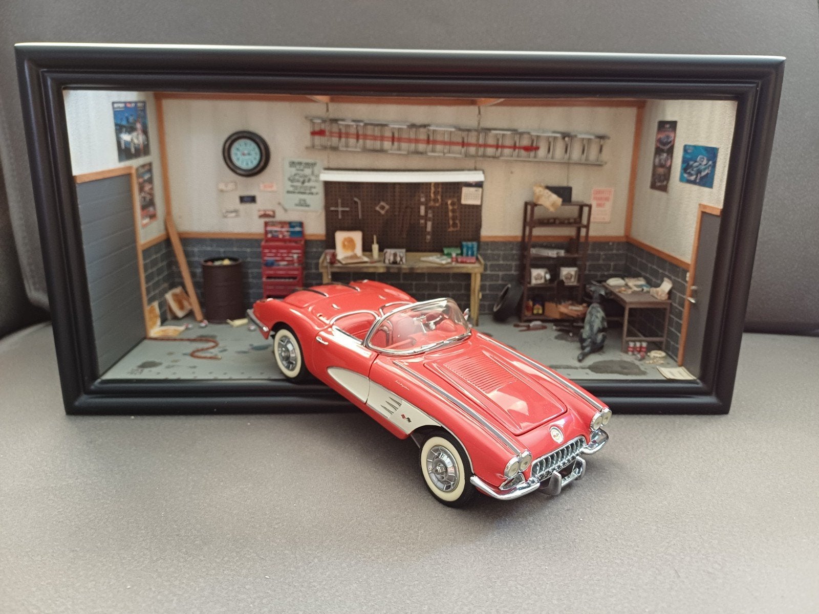 The Garage van Franklin Mint en Corvette 1958 1:24, Ophalen, Zo goed als nieuw, Auto, Overige merken