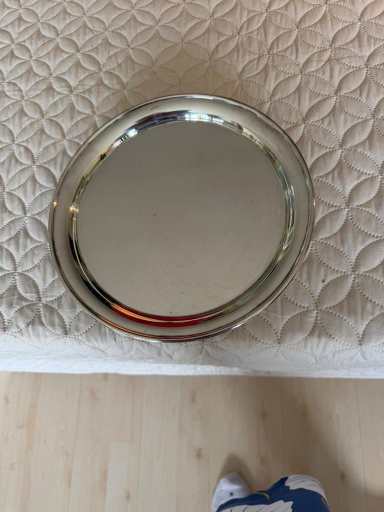 Antiek rond verzilverd dienblaadje, Minder dan 50 cm, Rond, Ophalen of Verzenden, Zo goed als nieuw