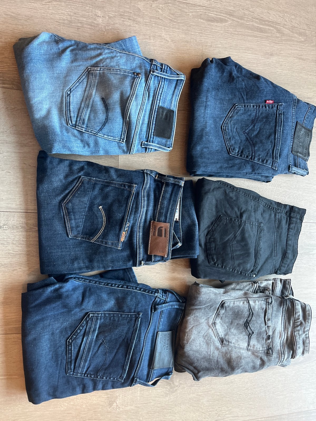 6 spijkerbroeken - G-Star, Levi's, Replay, Mango w27 l32, Ophalen of Verzenden, Gedragen, Blauw, W27 (confectie 34) of kleiner