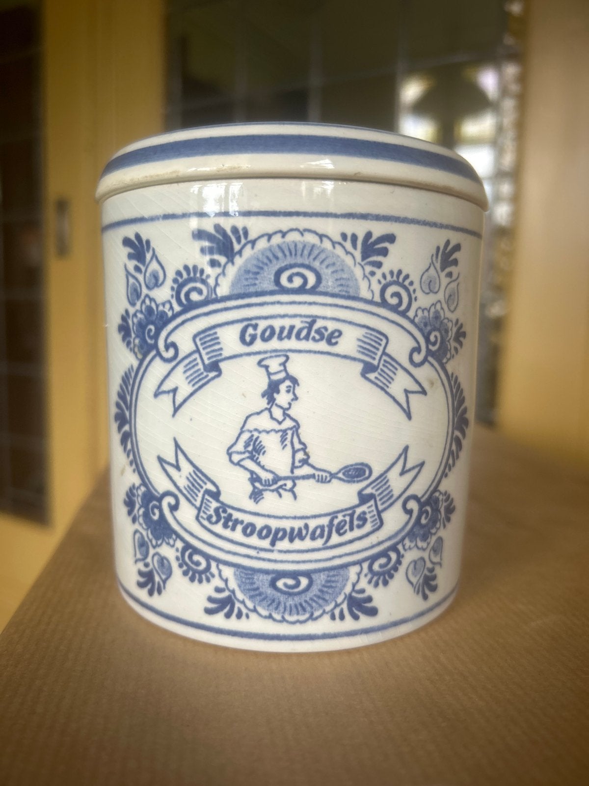 Vintage Goudse Stroopwafels Delfts Blauw Pot, Ophalen of Verzenden
