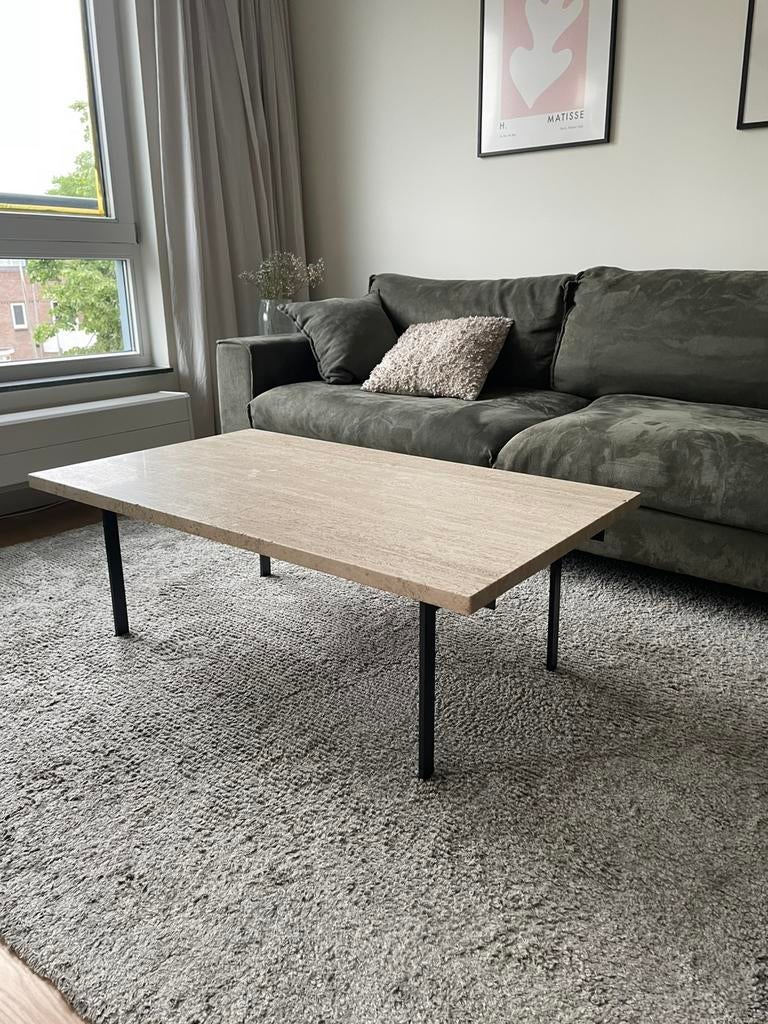 Marmeren/travertin  salontafel (vintage), Huis en Inrichting, Tafels | Salontafels, Ophalen, Gebruikt, 100 tot 150 cm, Overige materialen
