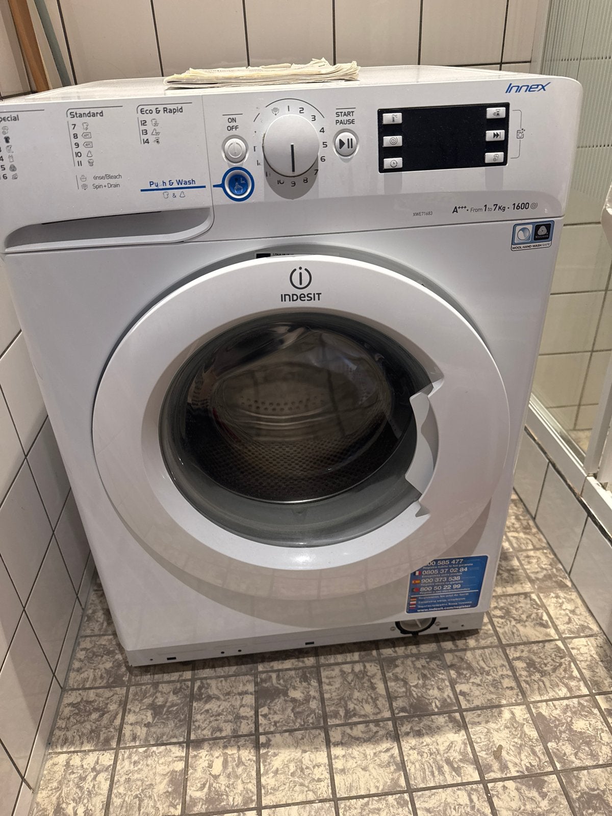 Indesit Innex Wasmachine 7kg 1600 toeren A+++, Ophalen, 6 tot 8 kg, Gebruikt, 1600 toeren of meer
