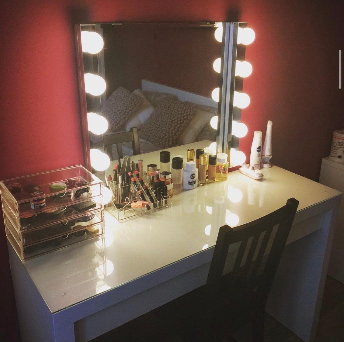 Make-up spiegel met verlichting - Hollywood stijl, Ophalen, Vierkant, Zo goed als nieuw, Minder dan 100 cm