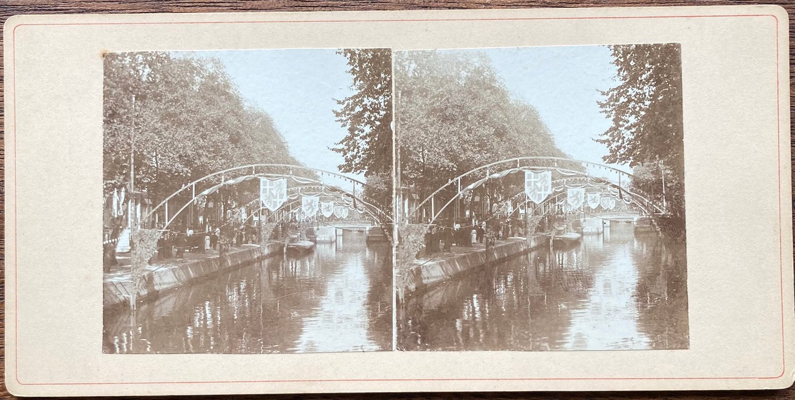 Stereofoto LEIDSCHE GRACHT AMSTERDAM 1898, Verzamelen, Foto's en Prenten, Gebruikt, Verzenden, Foto, Gebouw
