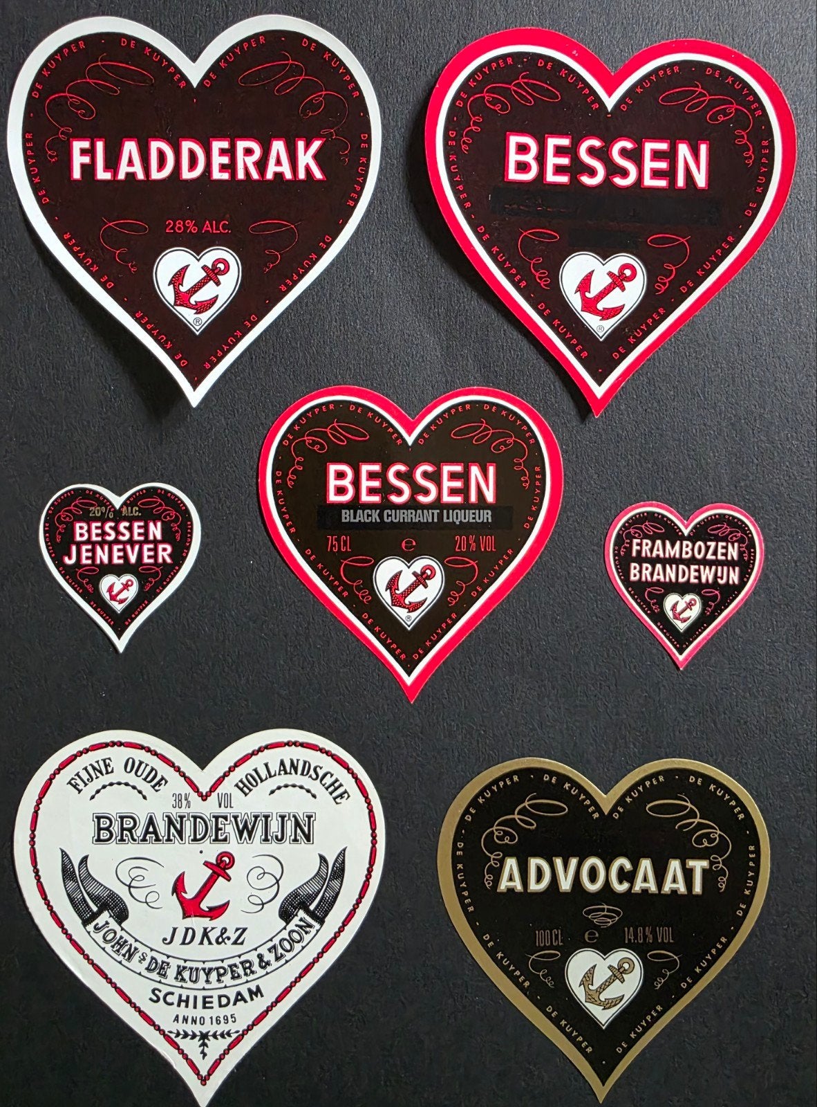 104) 7 ORIGINELE DRANK ETIKETTEN DE KUYPER SCHIEDAM, Verzenden, Zo goed als nieuw, Overige typen