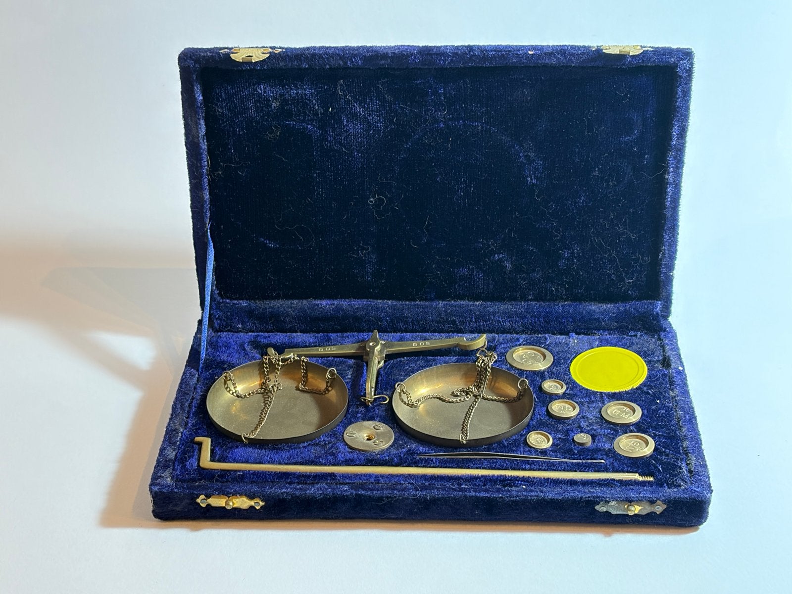 Antieke Precisie Balansweegschaal met Gewichten in Doos, Antiek en Kunst, Ophalen of Verzenden