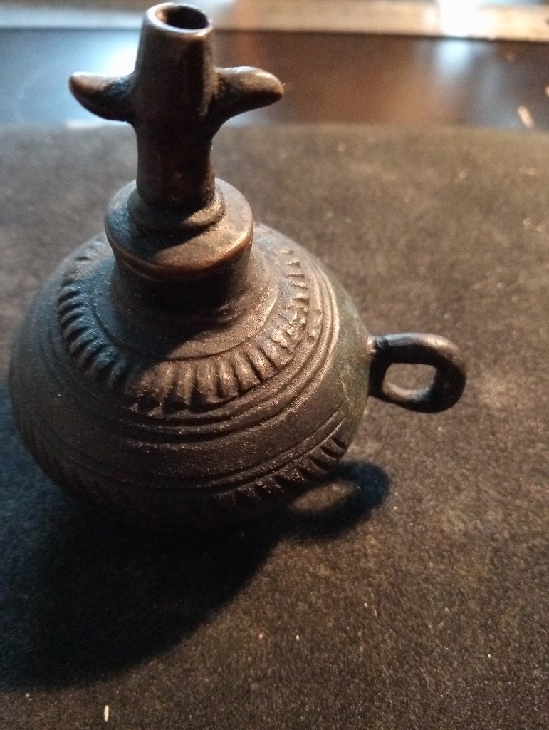 19eeuwse Bronze olielamp met print er in, Ophalen of Verzenden