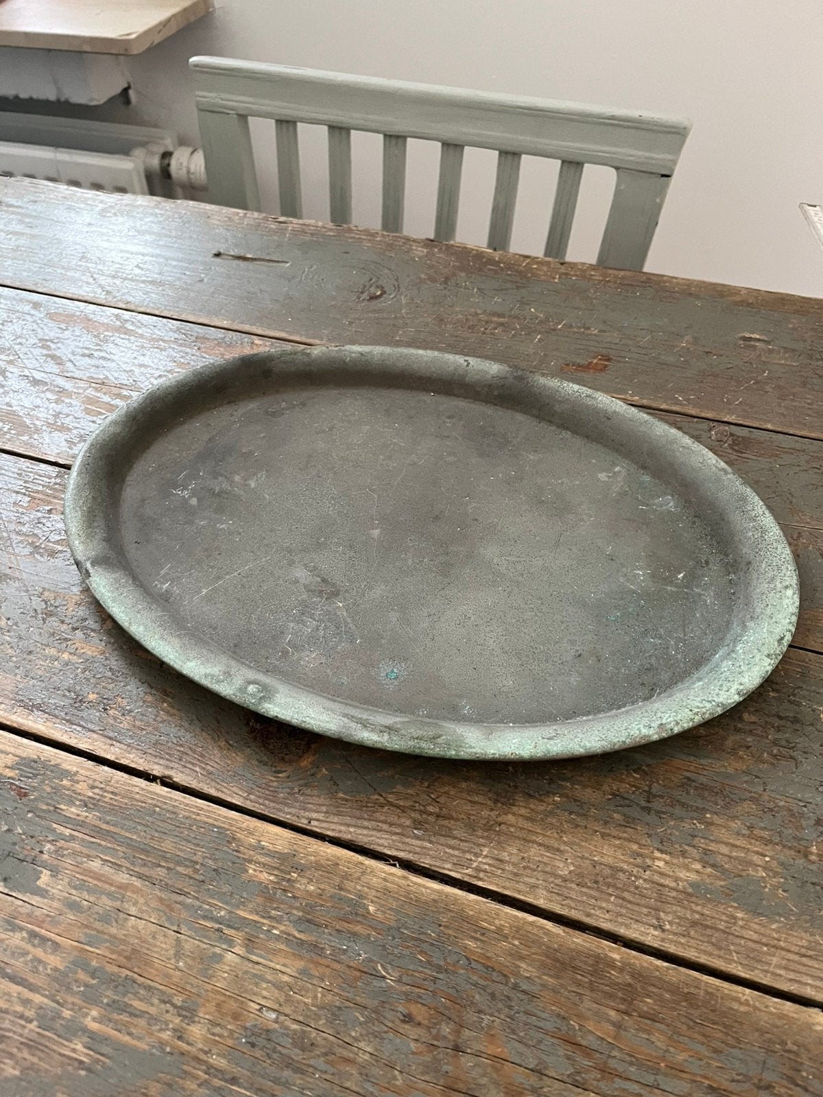 ANTIEK TRAY DIENBLAD OVAAL MOOIE PATINE, Ophalen of Verzenden, Zo goed als nieuw, Metaal