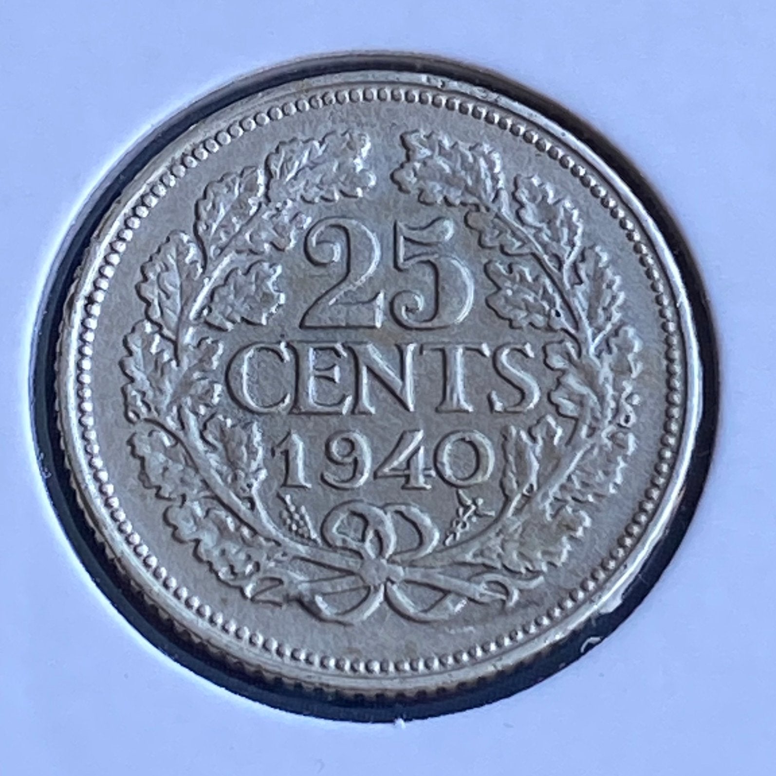 25 Cent / Kwartje Zilver uit 1940 van Kon. Wilhelmina, Verzenden, Zilver, 25 cent, Koningin Wilhelmina