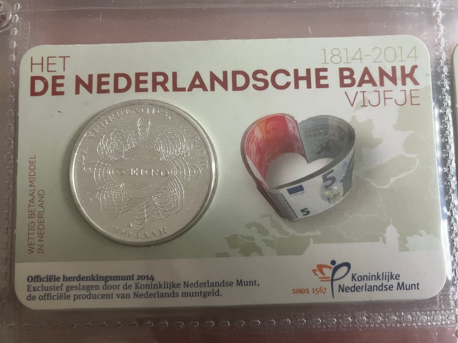 Coincard Het De Nederlandsche Bank Vijfje (UNC), Postzegels en Munten, Munten | Nederland, Verzenden, Koningin Beatrix, Euro's