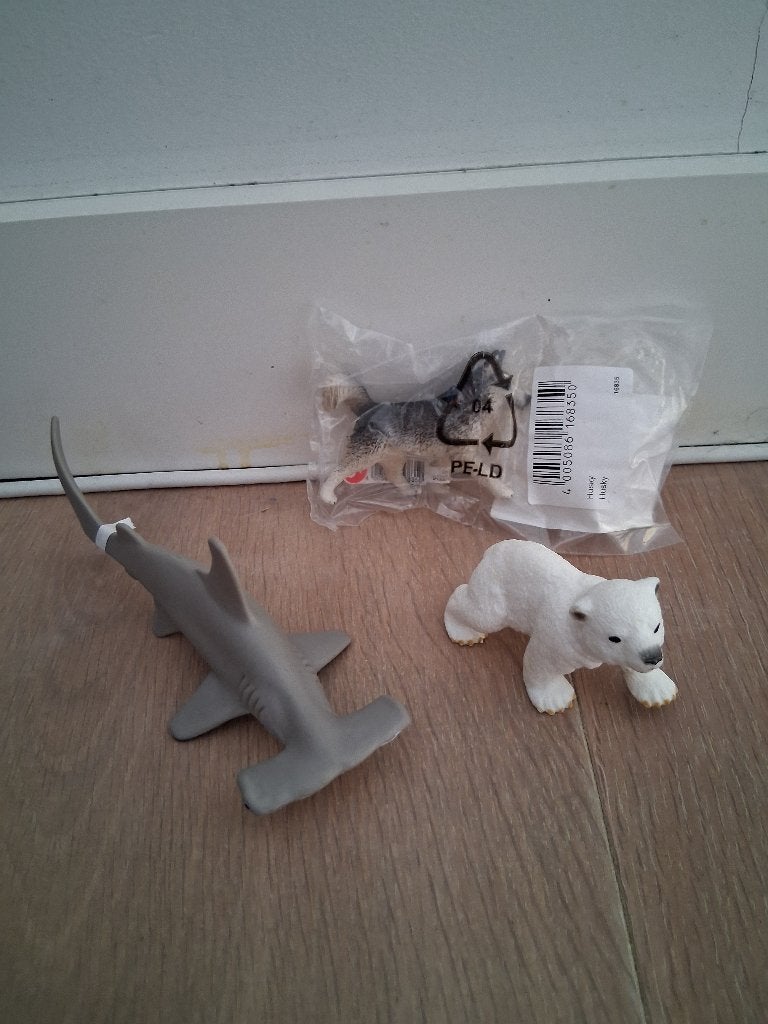 Schleich wolf, baby ijsbeertje en hamerhaai, Ophalen of Verzenden, Zo goed als nieuw, Paard, Beeldje of Figuurtje