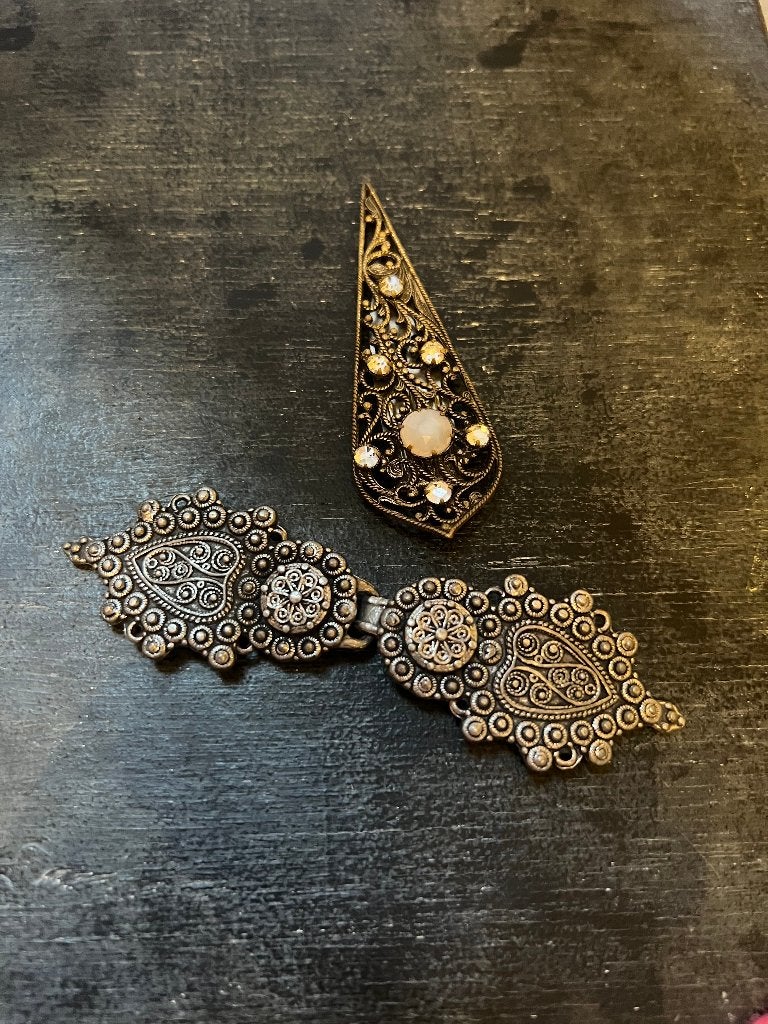 Vintage tin Sterling verzilverde Noorse gesp schoenklem boho, Ophalen of Verzenden, Zilver
