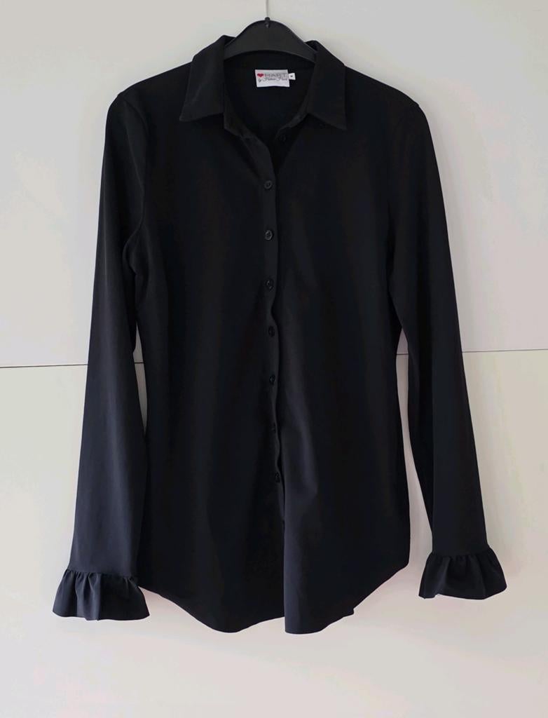 Helena Hart blouse ruches mouw zwart travelstof M, Maat 38/40 (M), Zwart, Zo goed als nieuw, Helena Hart