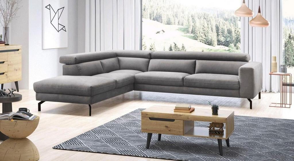 Nieuwe trendy hoekbank grijs microvezel bankstel xxl zithoek, Verzenden, Nieuw, Vierpersoons of meer, Stof