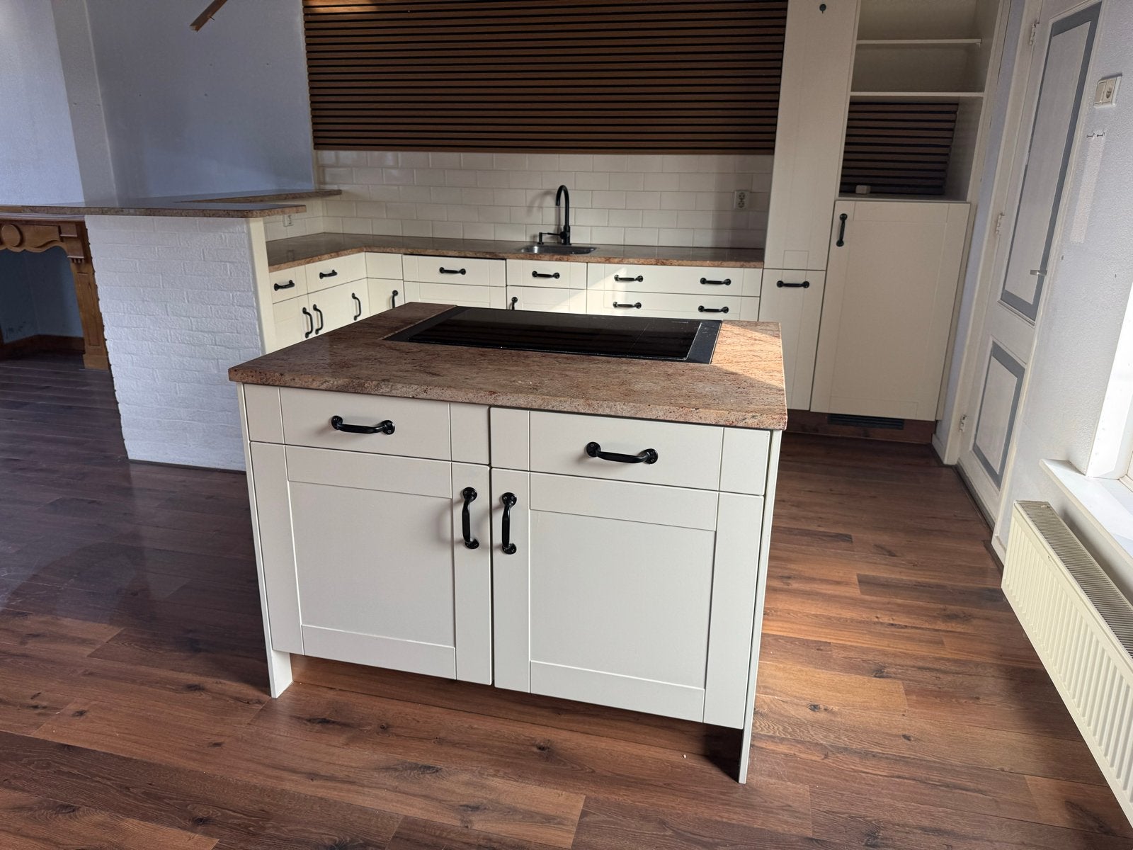 Keuken met kookeiland & natuurstenen blad - zelf demonteren, Ophalen, Gebruikt, Overige typen, Graniet of Steen