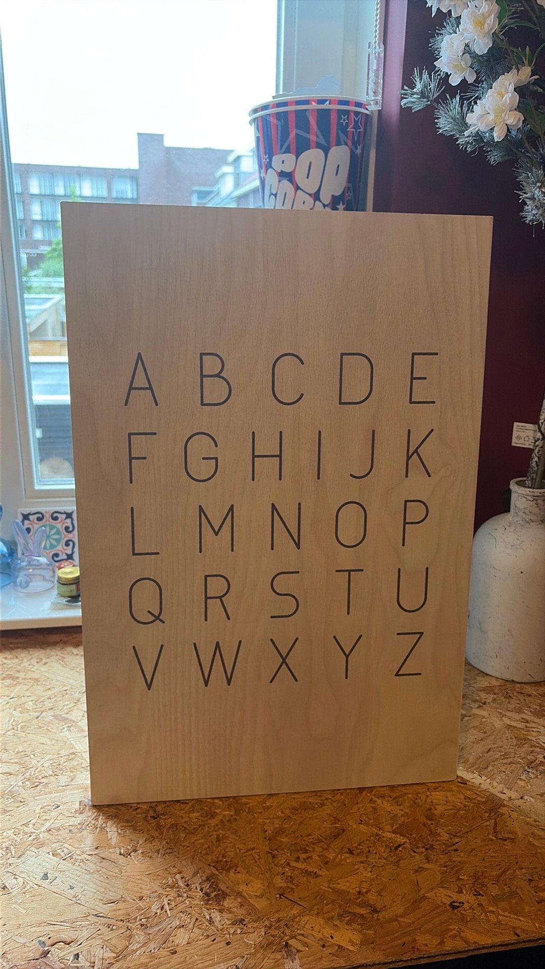 Houten wandplaat met alfabet, Ophalen, Schilderij, Hout, Meerkleurig