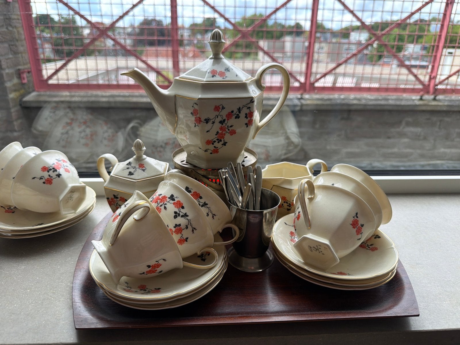 Vintage theeservies met rozenmotief - epiag, Ophalen of Verzenden