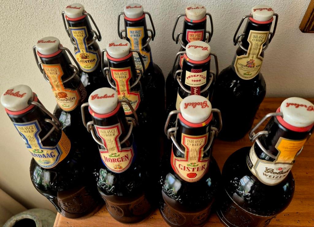 11 verschillende volle beugel flessen GROLSCH bier vanaf1997, Verzamelen, Biermerken, Ophalen of Verzenden, Zo goed als nieuw