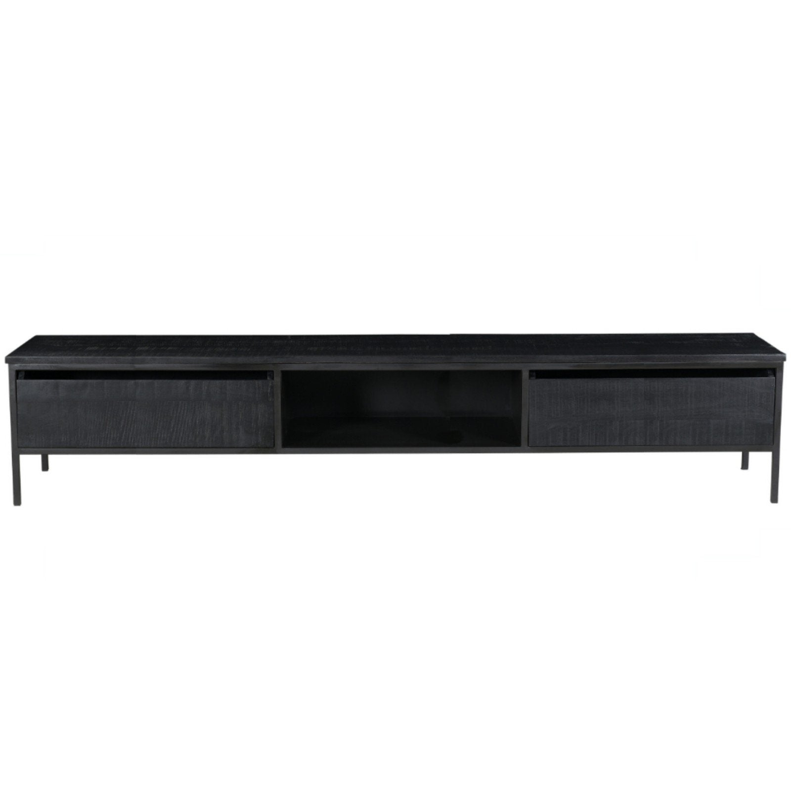TV-meubel York Zwart Hout 240cm - Zen-Lifestyle, Industrieel, Modern, Zo goed als nieuw, 200 cm of meer, Minder dan 100 cm
