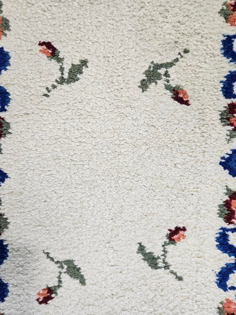 Vintage oosters wol Smyrna tapijt floral roses 75x145cm, 100 tot 150 cm, Crème, Onbekend, Vintage, Klassiek, Bloemen