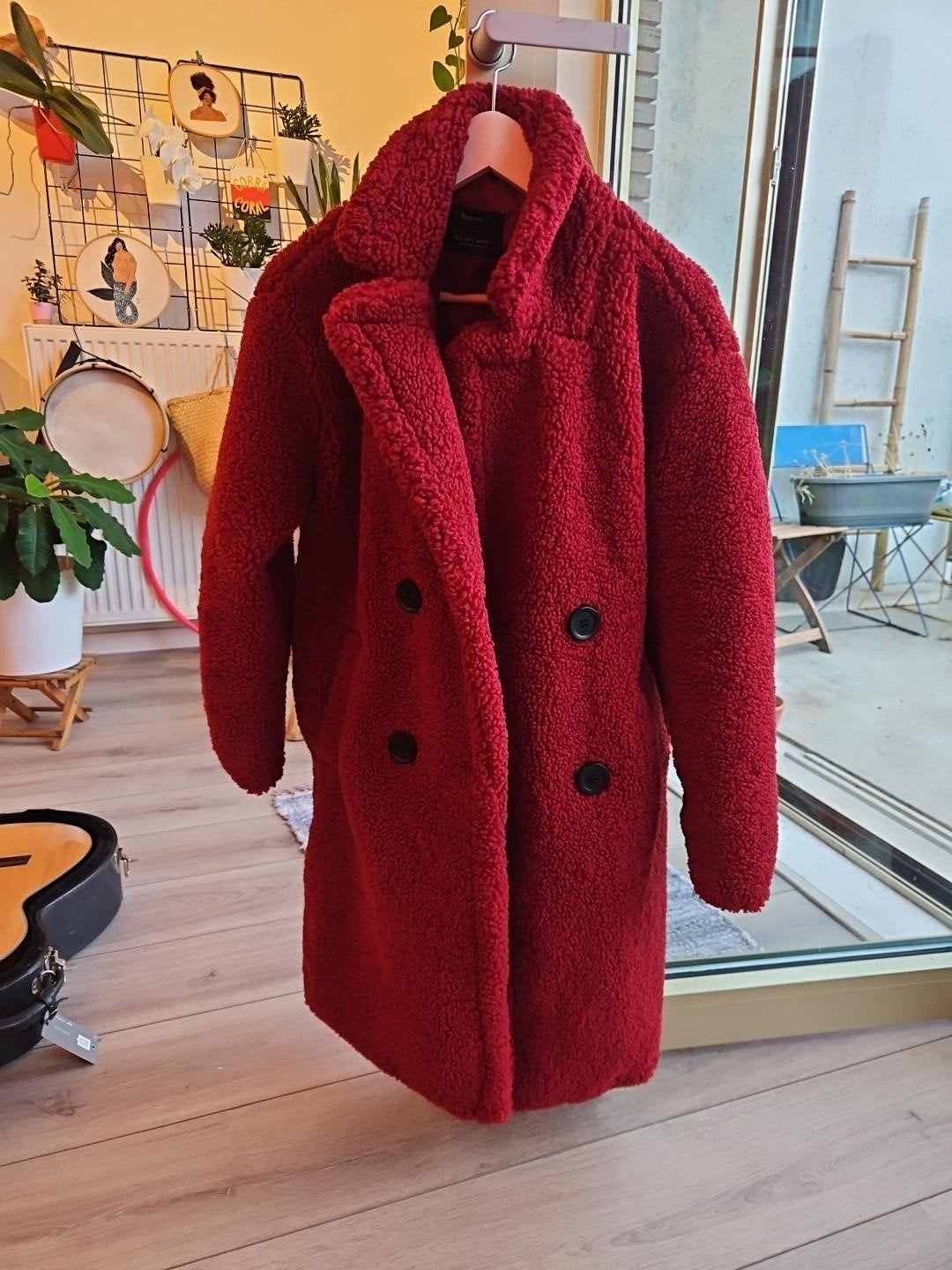 Bershka rode teddy jas - Maat S, Zo goed als nieuw, Maat 36 (S), Rood, Bershka