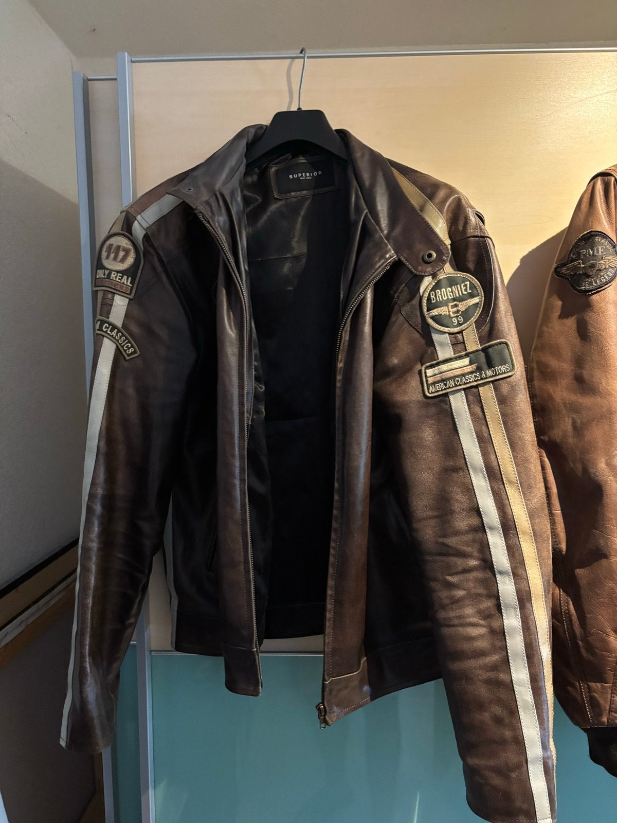 Heren Leren Jas - Bruin met strepen xxl/xl, Ophalen, Tweedehands, Heren, Jas | leer