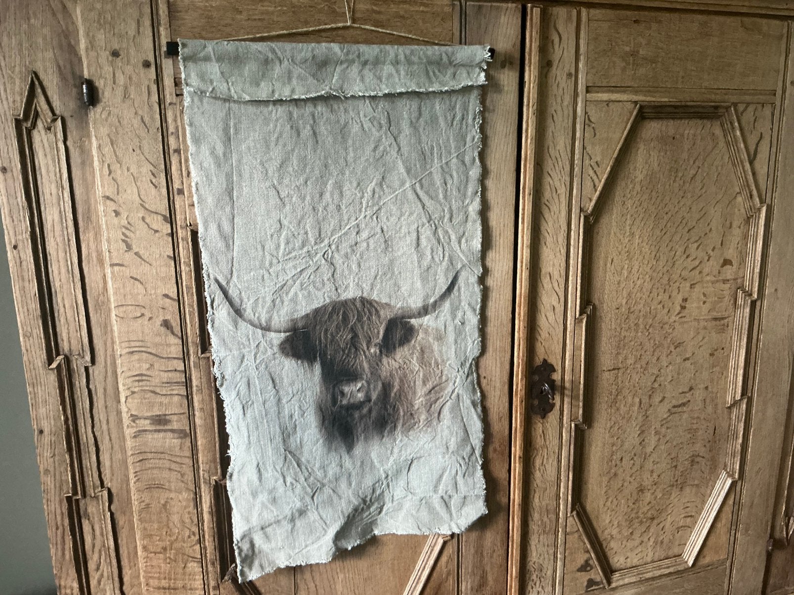 NIEUW grote shabby doek wanddoek Schotse Hooglander 45 x 95, Huis en Inrichting, Woonaccessoires | Overige, Ophalen of Verzenden